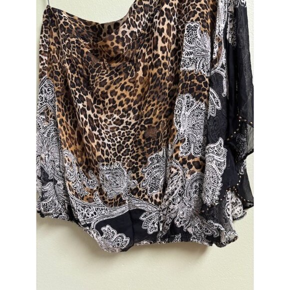 CACHE Womens Silk‎ Animal Print Top Size L Leopard Paisley Beaded Mob Wife Chic - Picture 7 of 14